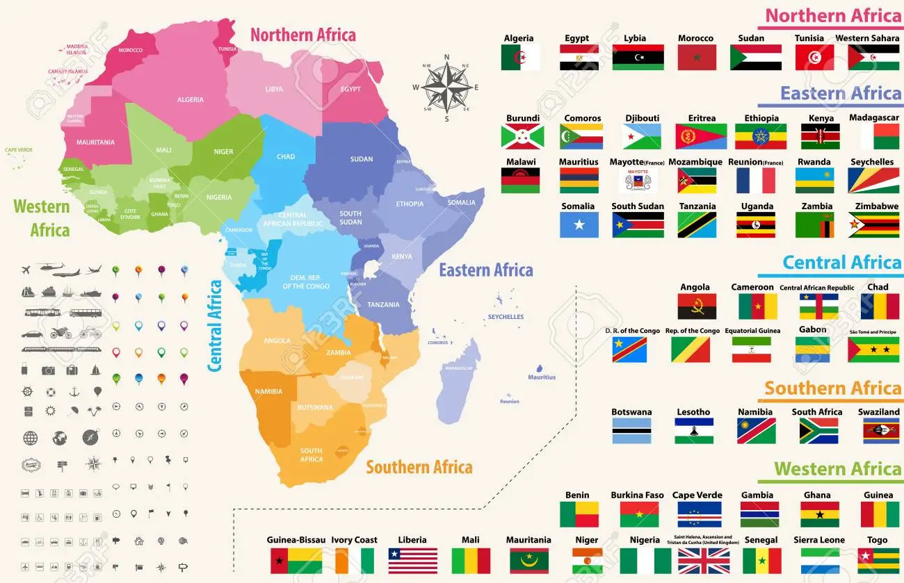 african map and flags
